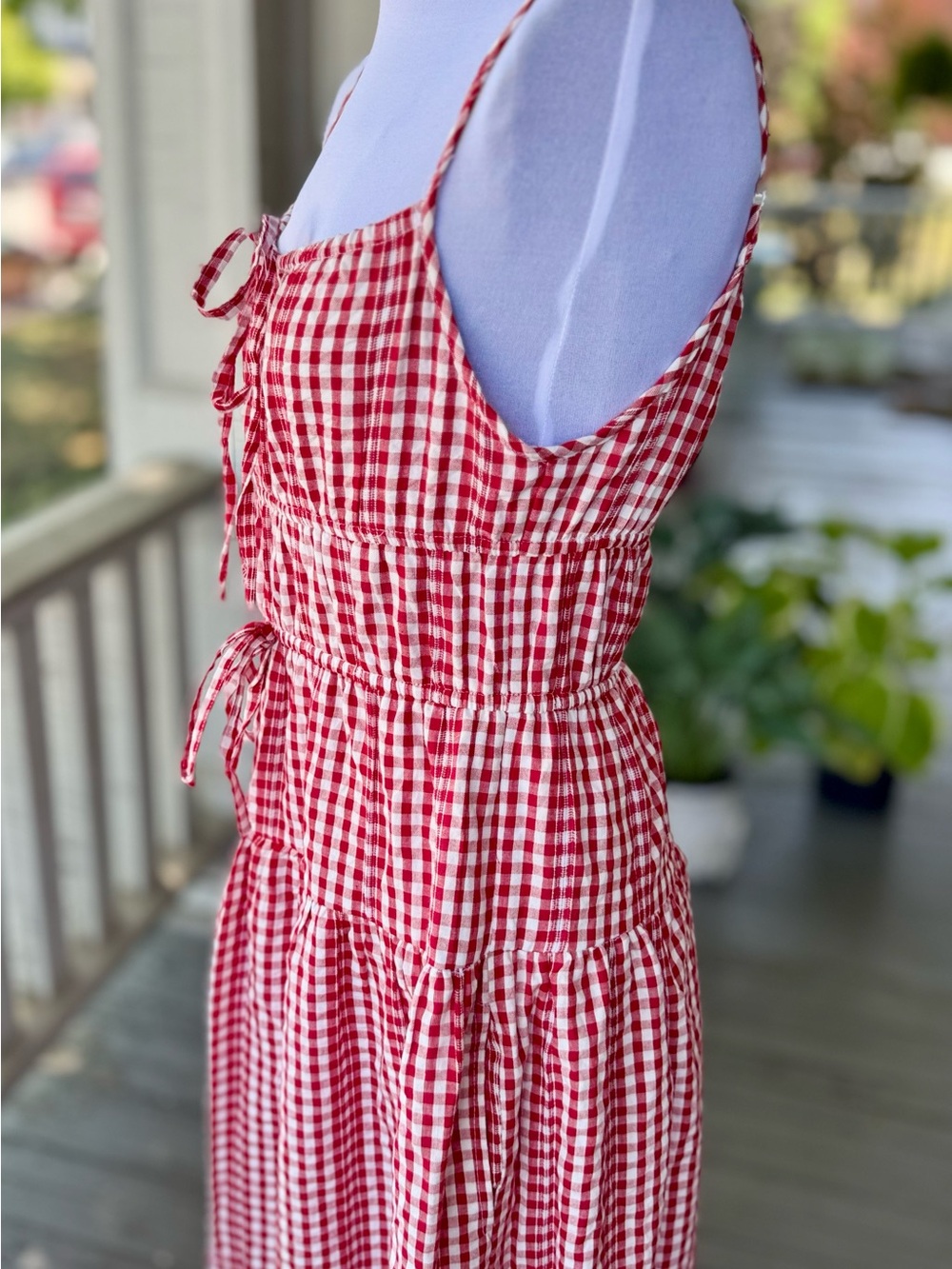 Red Gingham Maxi Dress with Tie-Front Detail - Picture 3 of 8